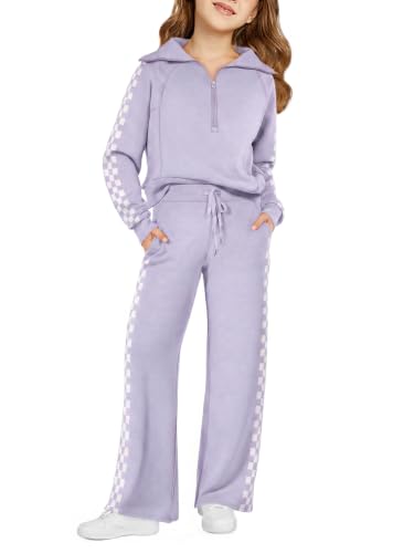 Image of Haloumoning Girls Sweatsuit 2 Piece Zip Long Sleeve Sweat Outfits | Half Zip,Waist drawstring,girls tracksuit