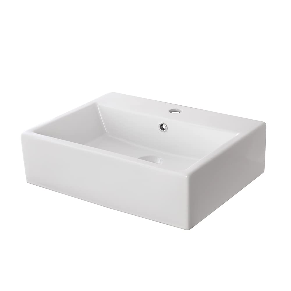 Inbagno Lavabo da appoggio Rettangolare con Foro Rubinetto, in Ceramica Bianca Lucida, Disponibile in Diverse Dimensioni (52x42)