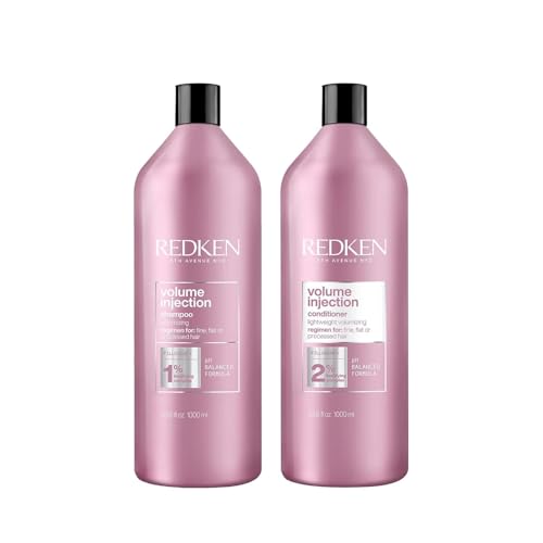 Redken Volume Injection Shampoo & Conditioner Set For Fine Hair - Adds Lift & Body, Volumizing & Detangling Without Weighing Down, Paraben-Free, 33.8 Fl Oz (Pack of 2)