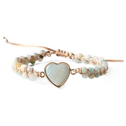 YGLINE Boho Handmade Natural Stone Bead Wrap Wrist Statment Bracelet Jewelry Collection (Heart Shape 2) Cover