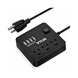 AHRISE Extension Cord, Power Strip with 3 AC Outlets and 4 USB Charging Ports(5V/4.8A, 24W) for Smartphone Tablets Home, Office, Hotel, Cruise Ship, 5 Ft, ETL Listed, Black