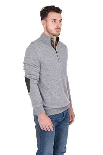 Cashmeren Men's Contrast Mockneck Pullover 100% Pure Cashmere Button Up Polo Neck Sweater2
