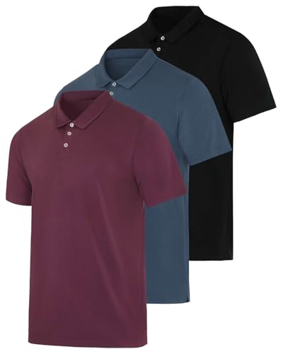 Real Essentials 3 Pack: Men's Casual Jersey Cotton Short Sleeve Quick Dry Breathable Polo Shirt - (Available in Big & Tall)