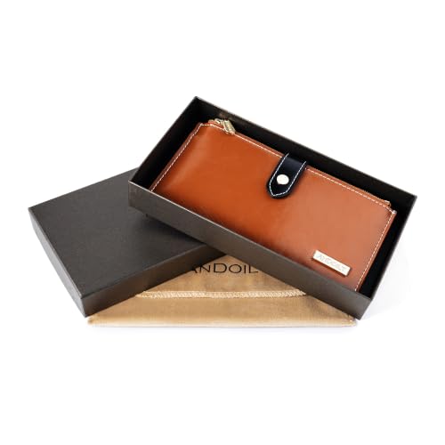 Image of ANDOILT Women's Genuine Leather Wallet RFID Blocking Credit Card Holder Zipper Purse Cell Phone Handbag