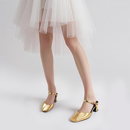 Women's Buckle Strap Square Closed Toe Slip On Block Mule Heels Comfort Dress Party Pumps3