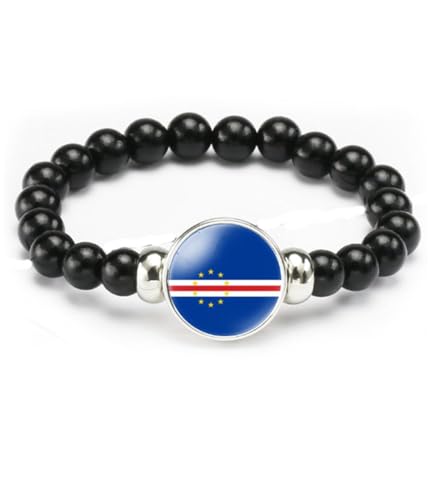 vmcoatdu Cape Verde Flag Bracelet Elastic Rope Beaded Bracelet Support Your Country Travel Souvenir Gifts for Men Women (Cape Verde)