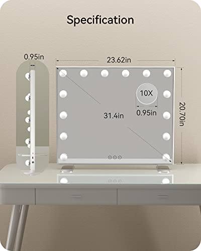 Poplizz Hollywood Vanity Mirror With Lights For Makeup Desk, Girls Vanity Mirror For Bedroom, Large Makeup Mirror Tabletop With 14 Led Bulbs, Wall Professional Makeup Light Mirror With 3 Colors #TOP6