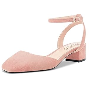 HEUIVZAR Dames pumps Enkelriemen Slingback Sandalen Kitten Lage blokhak Chunky Hak Vierkante Teenkap Suède Dress Schoenen Vakantie Schattig Winkelen 3,5 cm