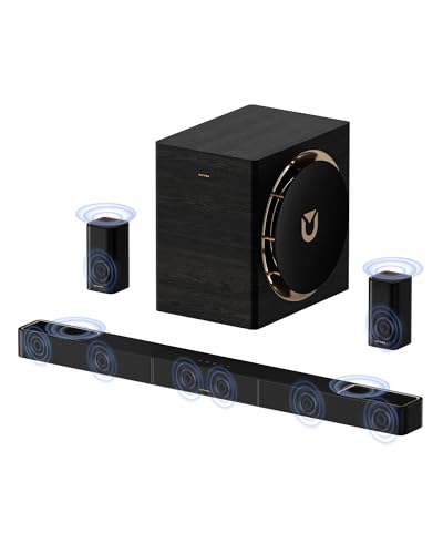 ULTIMEA 7.1.4ch Professional Surround Sound System w/Dolby Atmos, 980W Wireless Sound Bar for Smart TV with 10' Wireless Subwoofer, 20Hz Low Frequency, GaN Amplifier, 4K HDR Pass-Through, Skywave X70