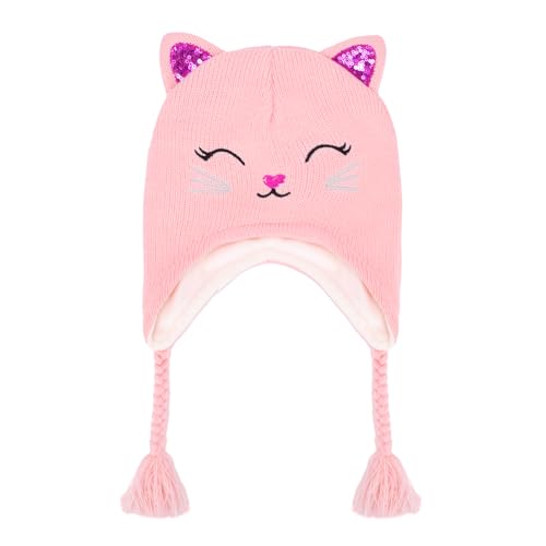 Toddler Girls Cat Ear Winter Hat Warm Knit Beanie Kids Earflap Cap for Cold Weather