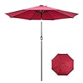 9 Ft Patio Umbrella with Push Button Tilt and Crank System - UV Resistant Polyester Fabric, Outdoor Table Umbrella, Yard Umbrella, Market Umbrella with 8 Sturdy Ribs - Red