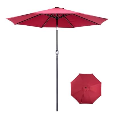 9 Ft Patio Umbrella with Push Button Tilt and Crank System - UV Resistant Polyester Fabric, Outdoor Table Umbrella, Yard Umbrella, Market Umbrella with 8 Sturdy Ribs - Red