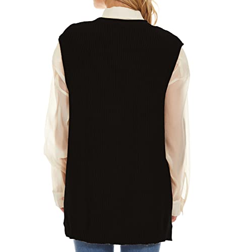 Hyipels Sweater Vest Women Cable Knit Sleeveless Button Down Oversized V Neck Long Sweaters Cardigan With Pockets #TOP5