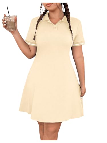 Image of RoseSeek Women's Plus Size Football Jersey Dress Collared Golf Tennis Dress Button Front A Line Streetwear Dresses