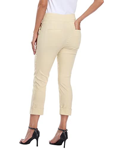 Image of HDE Pull On Capri Pant for Women w /Pockets Elastic Waist Cropped Work Pant