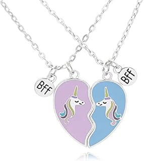 Unicorn BFF Heart Necklace 2pcs Jewelry Gift for Friends Birthday Gifts For Kids Tribe Design Essentials BFF Necklace for 2, Best Friend Necklace Rainbow Splicing Necklace Half Heart Pendant Necklace Friendship Necklace Birthday Gift for Girl Teens & Women [Unicorn]