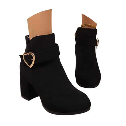 Botines de invierno con punta redonda y forro de ante, botines cortos, cómodos zapatos casuales, Negro , 39 EU