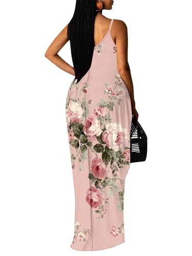 Image of Women Spaghetti Strap Maxi Dress with Pockets | Soft fabric relaxed fit sleeveless v neck with pockets for party and daily wear