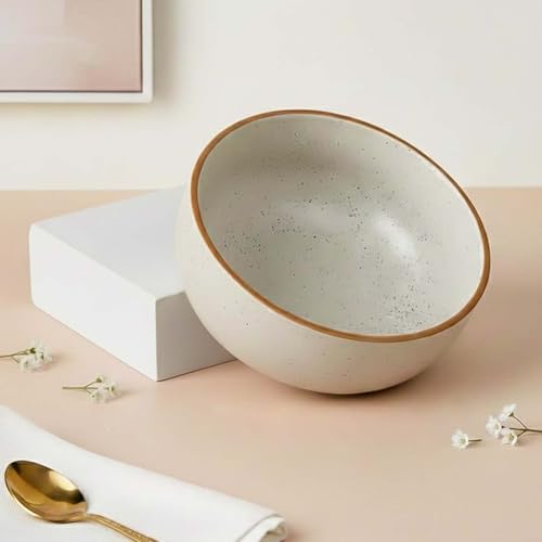 Image of The Earth Store White Matte Large Ceramic Bowl Set of 1, 800 ML | Microwave & Dishwasher Safe Serving Bowl for Mixing | Perfect for Serving Salad, Cereal, Noodle, Pasta | Home & Restaurant Use
