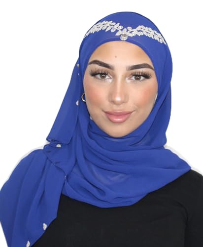 Hijab brodé en satin fluide anti-glisse pour les fêtes