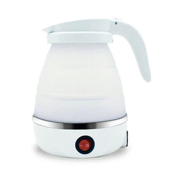 Collapsible Electric Kettle, Portable for Outdoor Travel, 220V Silicone Boiler, Foldable with Separable Power Cord, White