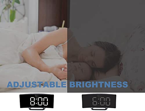 Wakclmin Alarm Clock For Bedrooms, Digital Clock With Modern Curved Design,Led Electric Alarm Clocks, Desktop Clock With Temperature Display,Adjustable Brightness (White) #TOP2
