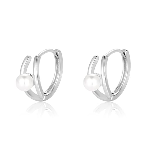 Oivzziy Pendientes de aro pequeños de plata de ley 925 para mujer, aros con bisagras huggie con perla