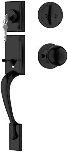 Crequal Black Front Door Knob and Deadbolt Set, Single Cylinder Front Door Lock Set for 1-3/8" to 1-3/4" Door Thickness, Entry Door Handle Set with Reversible Knob