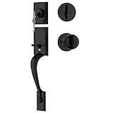 Crequal Black Front Door Knob and Deadbolt Set, Single Cylinder Front Door Lock Set for 1-3/8" to 1-