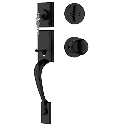 Crequal Black Front Door Knob And Deadbolt Set, Single Cylinder Front Door Lock Set For 1-3/8" To 1-3/4" Door Thickness, Entry Door Handle Set With Reversible Knob #TOP1