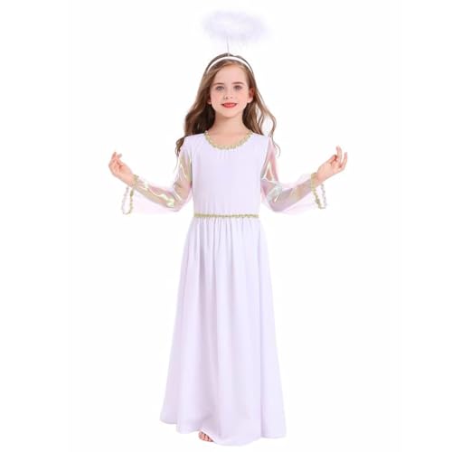 Funjoyz Costume Ange Enfant Fille Robe Blanche Petit pour Noël Nouvelle Année Halloween Carnaval Cosplay Mascarade Fête anniversaire,Accessoires Vestimentaires Ange 105-160 CM,A2