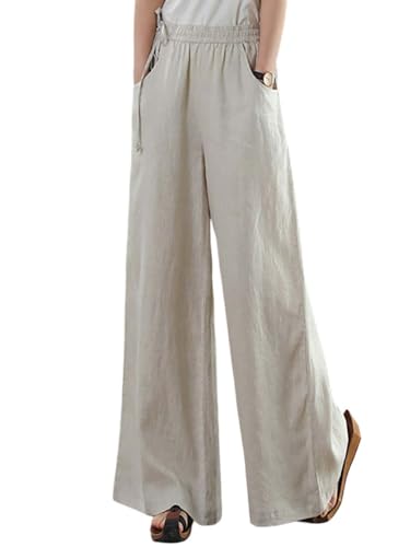 Image of KOTTY Women's Crumble Fabric High Waist Solid Color Drawstring Wide Leg Trousers Loose with Pockets
