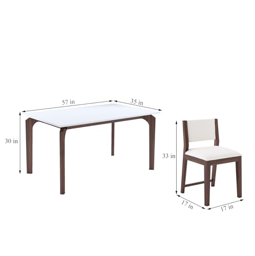 Image of MURALICRAFT Sheesham Wood 57 inch Dining Table 6 Seater | Marble Finish Six Seater Dinning Table Set with 6 Upholstered Dining Chairs | Table Top: Premium HDMR Wood | Chair: Curved Design | White & Walnut