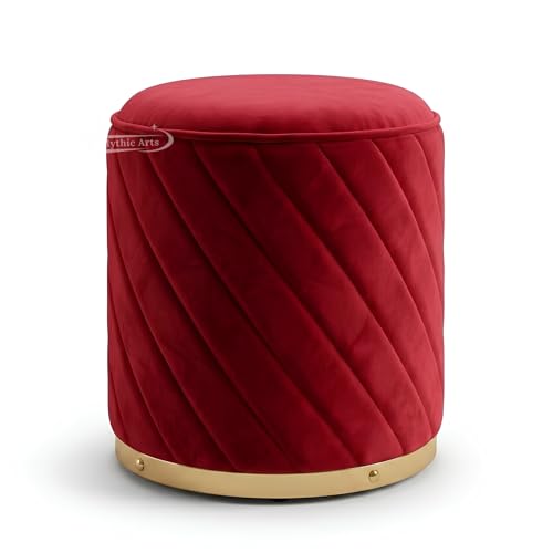 Image of Ottoman Stool, Puffy Stool, Sitting Stool, Modern Upholstered Round Ottoman, Dressing Table for Living-Maroon