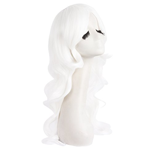 Image of MapofBeauty 24 Inch Long Wavy Side Bangs Party Anime Cosplay Wig, White | 60 cm Synthetic Fiber Wig, Women, Charming