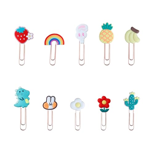 Tabanzhe Clips de papel de colores, 10 unidades, divertidos y bonitos clips de papel grandes, marcapáginas, marcadores de libros, clips de papel para documentos, suministros de papelería para