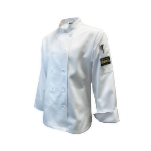 FSE CJ406WHS Chef Regalia Women's French Cuffs Chef Jac, Tapered, Long Sleeve, Small, 65/35 Poly/Cotton, White
