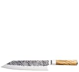 Zassenhaus Kiritsuke-Messer OSAKA 23 cm Olive, handgeschmiedetes Küchenmesser aus japanischem Klingenstahl 440C, Olivenholzgriff, 60 HRC Härtegrad, Schleifwinkel 15°, in Holzbox