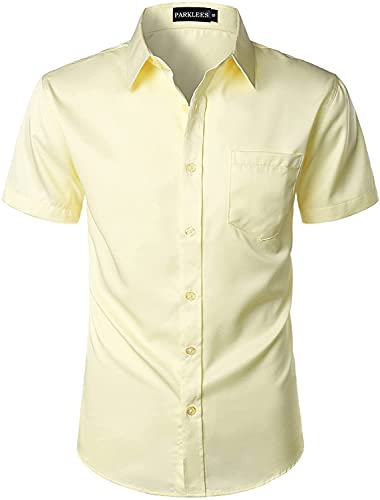 PARKLEES – Chemise décontractée à manches courtes et boutonnée pour homme avec poche, ivoire,...