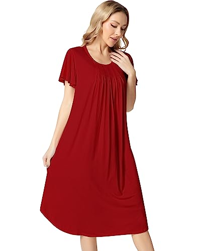 Image of NACHILA Bamboo Viscose Nightgown for Women Short Sleeve Crew Neck Sleepwear