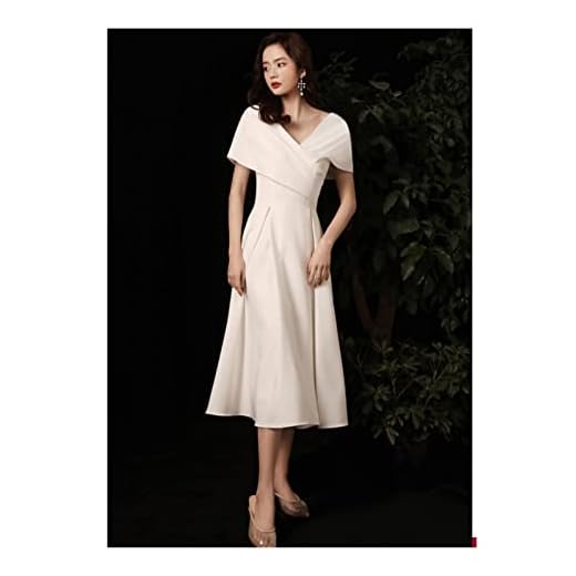 Sommar damer satin vin röd vit prom klänning söta minnen brud gäst bröllop fest klänning damer födelsedag (Color : White Tea Length, US Size : 51)
