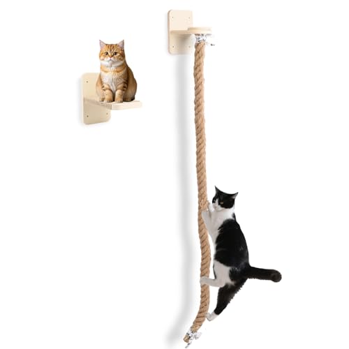 Cat Climbing Wall, Wall Mounted Cat Ladder, Cats Climbings Pole with 59in Climbing Rope, Larger and Wider Base Cats Ladder for Walls with Scratching Post (2m/78.7in Long)
