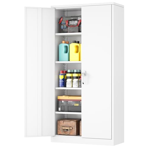Image of INTERGREAT White Metal Storage Cabinet, 72 inch Locking Steel Cabinets with 2 Door and 4 Adjustable Shelves, Tall Metal Cabinet for Home Office, Garage, Warehouse