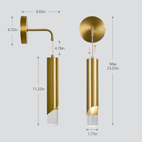 Image of Gold Wall Sconces Set of Two Modern LED Wall Lights Acrylic Wall Lighting Bathroom Vanity Light Fixture Indoor Wall Fixture for Bedroom Bedside Living Room Corridor Hallway