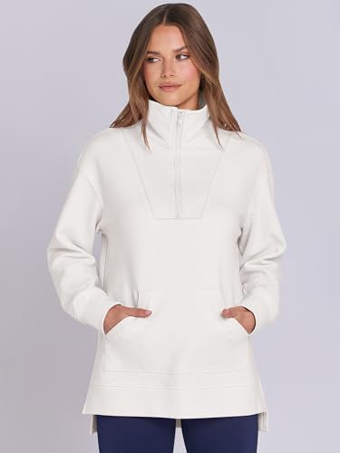 ANRABESS Womens Quarter Zip Oversized Long Sleeve Ribbed Knit Tunic Sweatshirts2