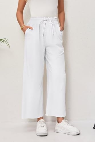 Women's Linen Pants Relaxed Fit High Waisted Boho Chic Ankle Pants Summer Beach Vacation Wide Leg Trousers2
