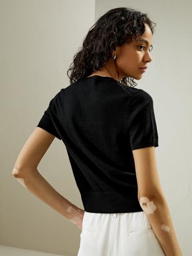 LilySilk 100% Cashmere Sweater Top Women Short Sleeves & Round Neck Lightweight Base Layer for Spring Summer2