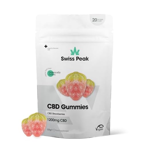 Swiss Peak 1200mg CBD Gummies, Delicious Edible Strawberries, UK-Made, Vegan, THC-Free, Premium CBD for Relaxation & Wellness, On-The-Go Grab Bag – 20 Gummies Per Pack