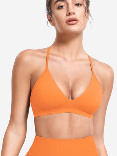 Image of YEOREO CoreFlex Sports Bras for Women Strappy Padded Halter Open Back Light Impact Deep V Neck Yoga Workout Gym Tops