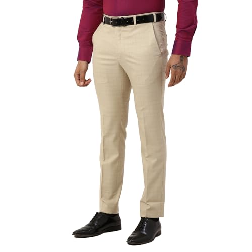 Image of Park Avenue Men's Poly Viscose Blend Checks Pattern Neo Fit Flat Front Formal Trouser